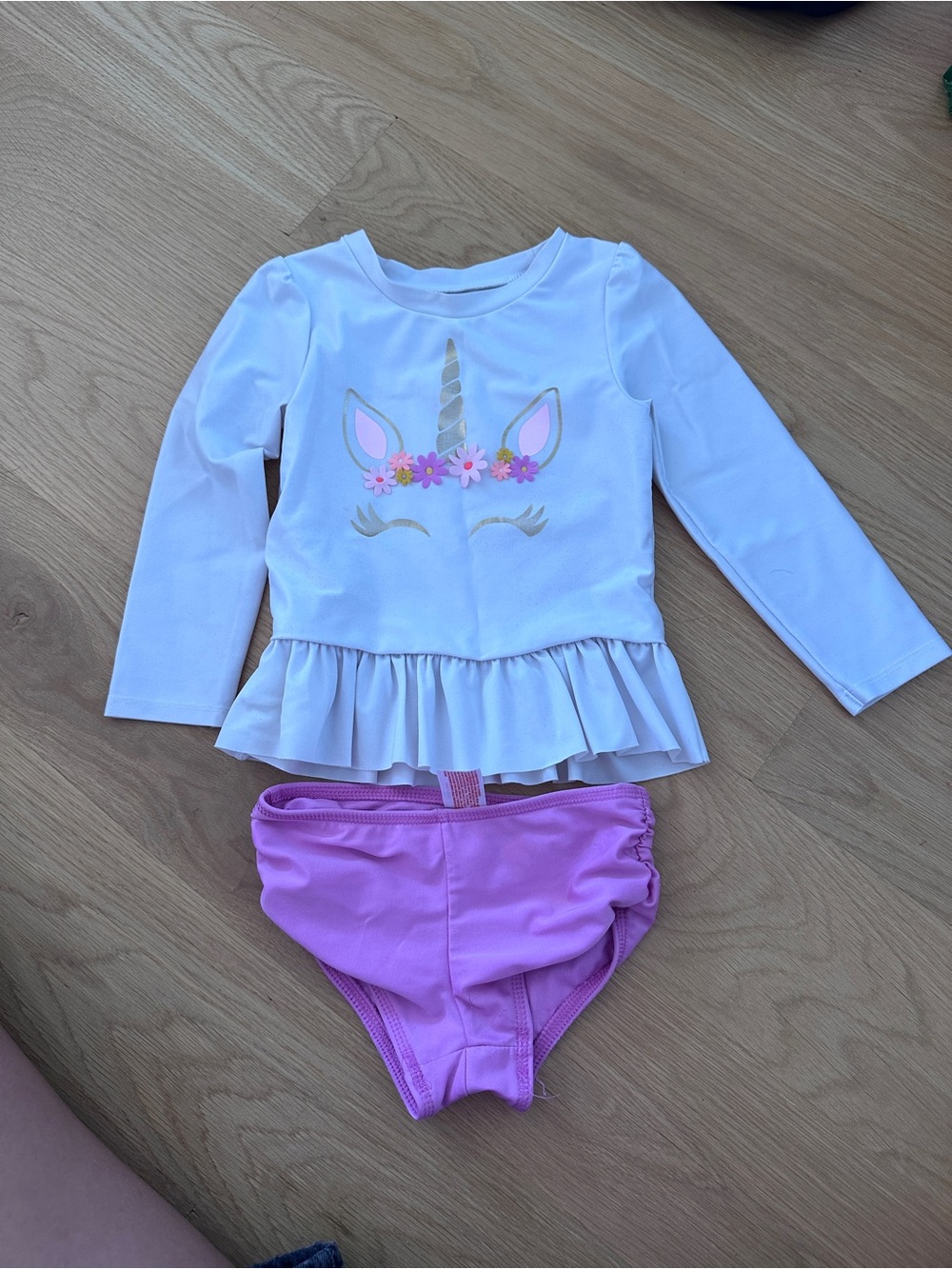 Cat & Jack Toddler Girls White Unicorn Peplum Swim Set with Pink Bottoms